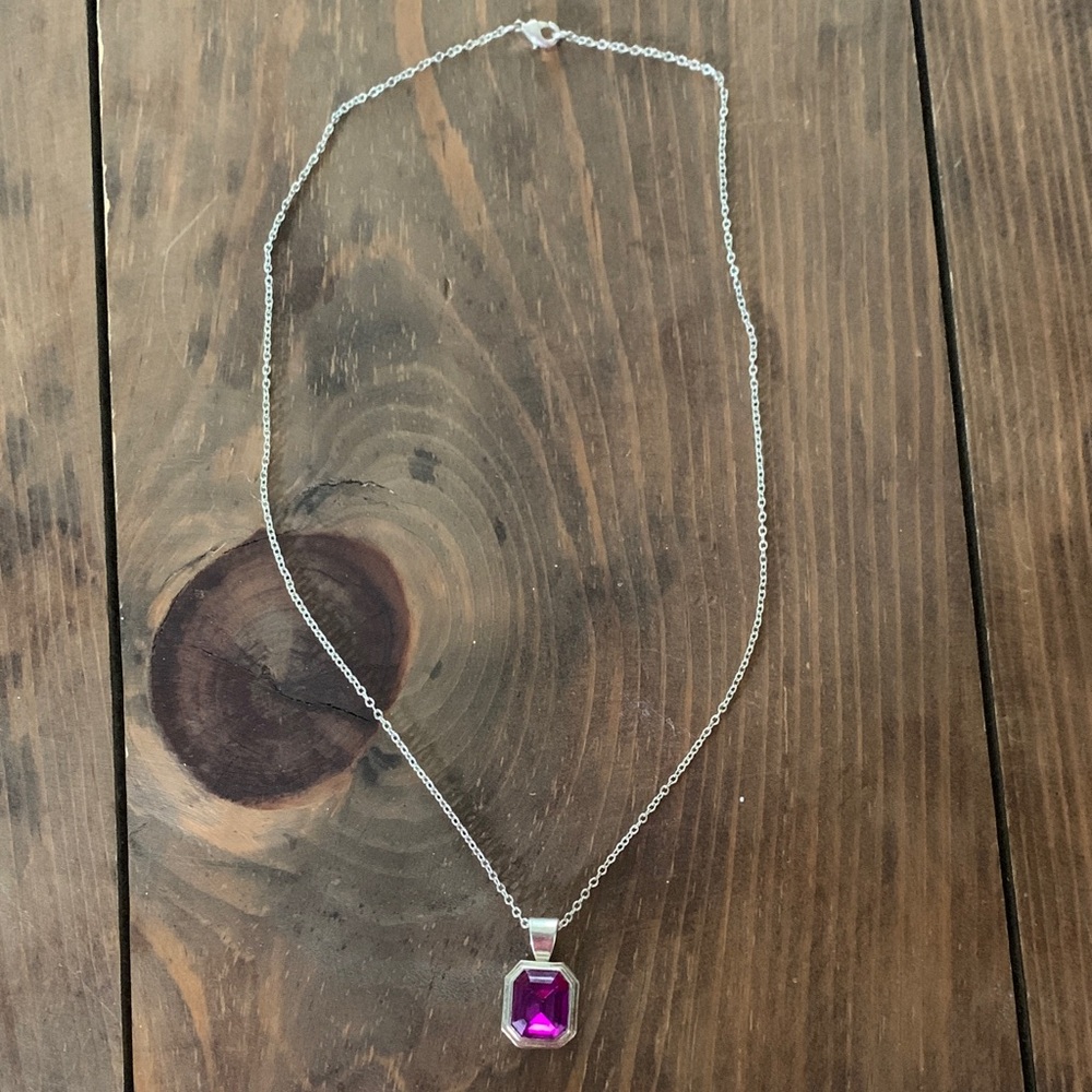 Silver Necklace with Pink Gem Pendant